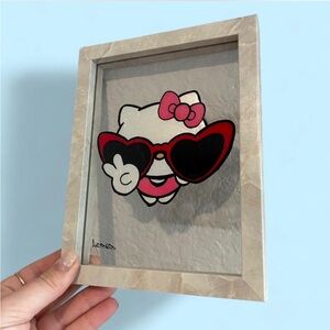 Handmade Hello Kitty Cartoon Art with Heart Sunglasses in white frame